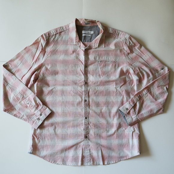 Calvin Klein Dress Shirt Checkered Pink and White - Picture 1 of 5